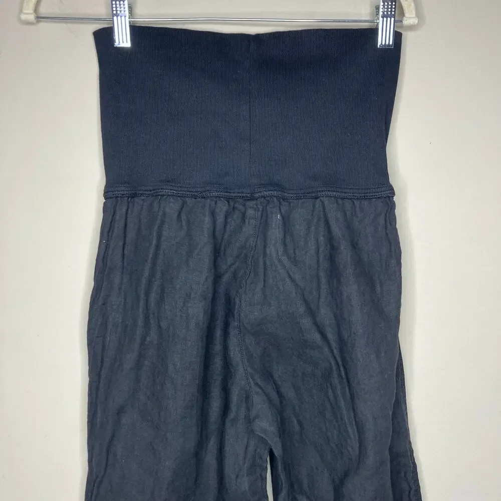 Bella Dahl Summer 100% Linen Roll Over Pants Palazzo Wide Leg Black Womens Sz M - Picture 7 of 16